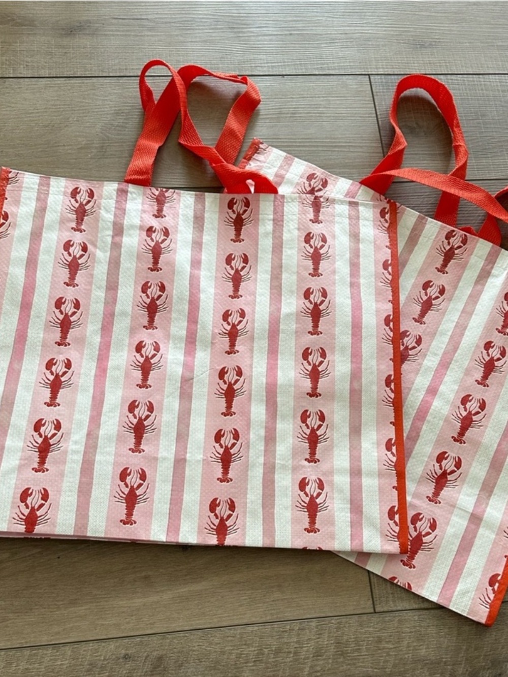 Homegoods TJMaxx Marshalls Striped Lobster Striped Print Tote Bags Set of 2 NWOT - Picture 2 of 2